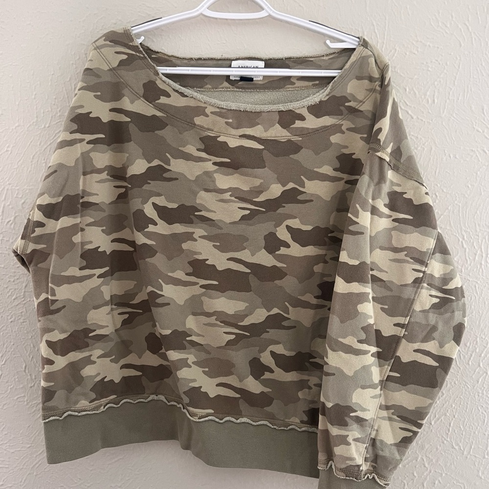 American Eagle Camo Boat Neck Crew Sweatshirt
